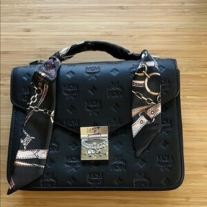 MCM Black Top Handle Bag with Silver Hardware - Tracy Satchel